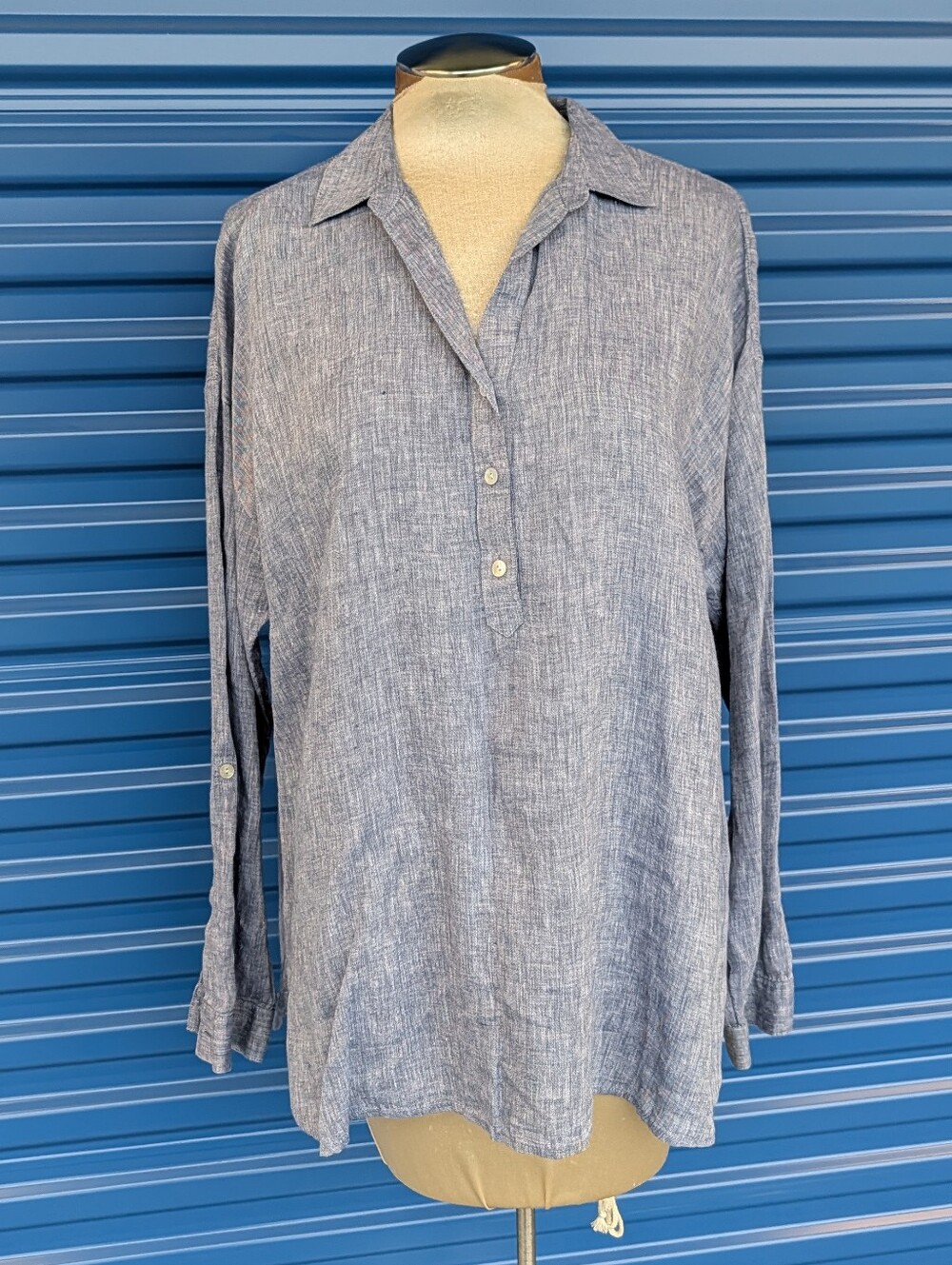 J JILL love linen chambray tab sleeve tunic top M L